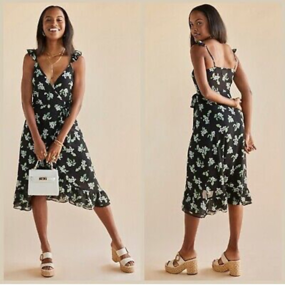 Audrey Parks × Francesca's Black Floral Sleeveless Midi Maxi Dress